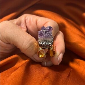 Eye Candy Gold Ring with Purple Gemstone NWOT